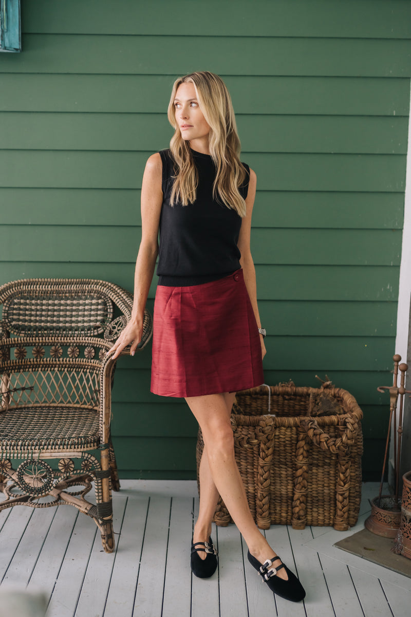 Mini Park Avenue Skirt - Burgundy Dupioni