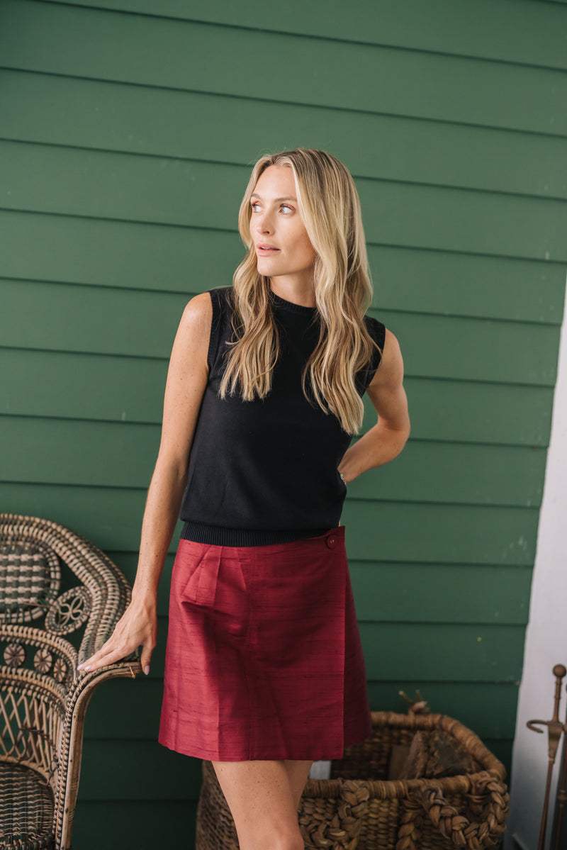 Mini Park Avenue Skirt - Burgundy Dupioni