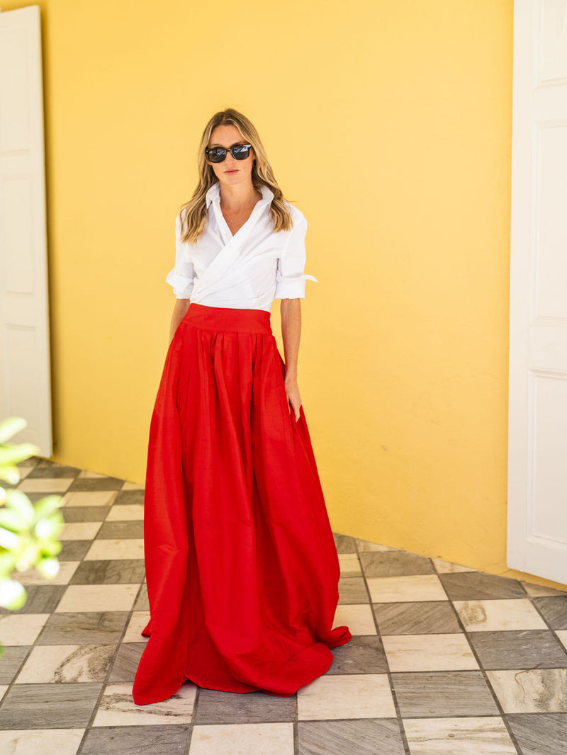 Red skirt and yellow top on sale