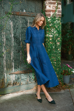 The JA Shirt Dress Dupioni - Twilight