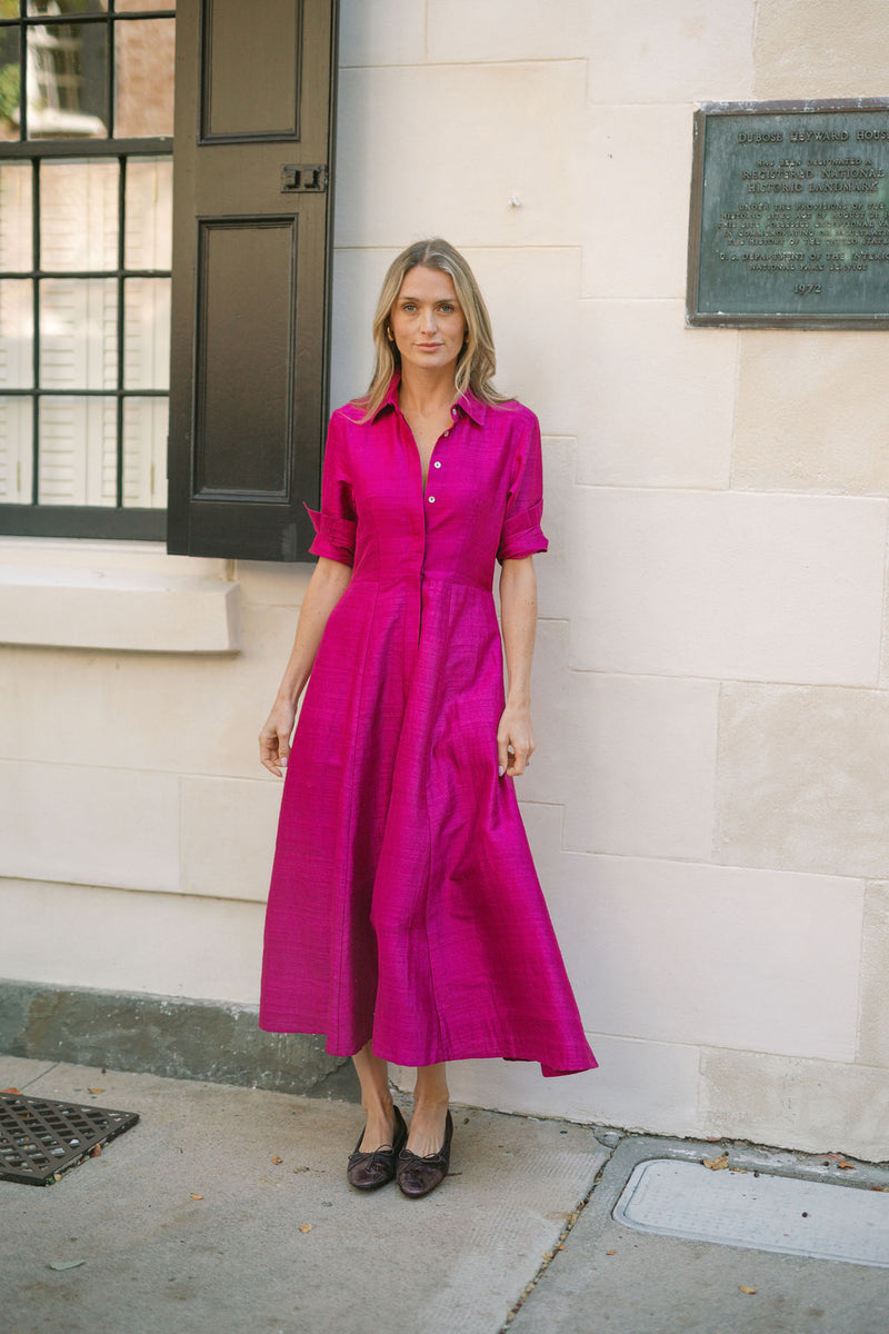 The JA Shirt Dress Dupioni - Magenta