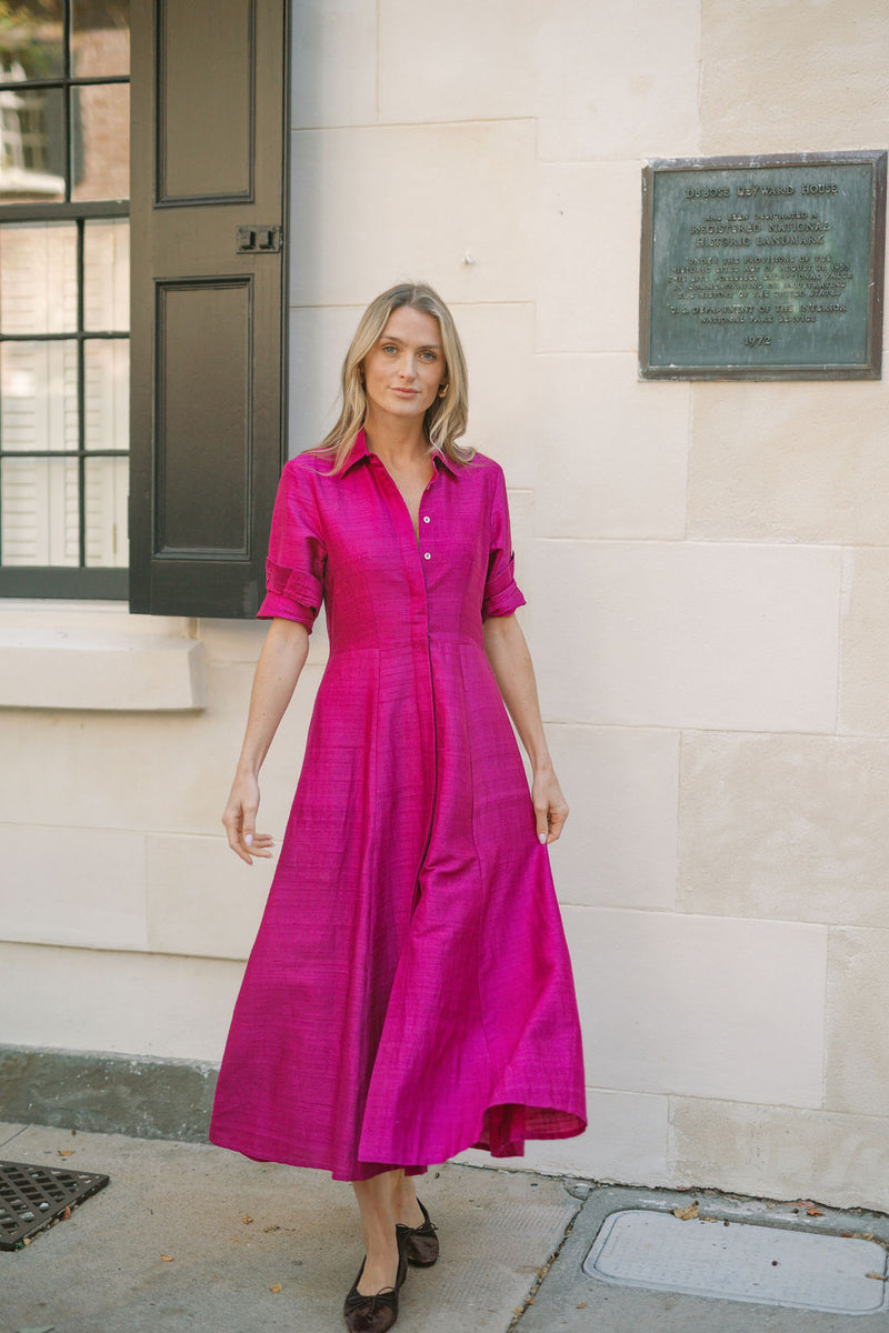 The JA Shirt Dress Dupioni - Magenta