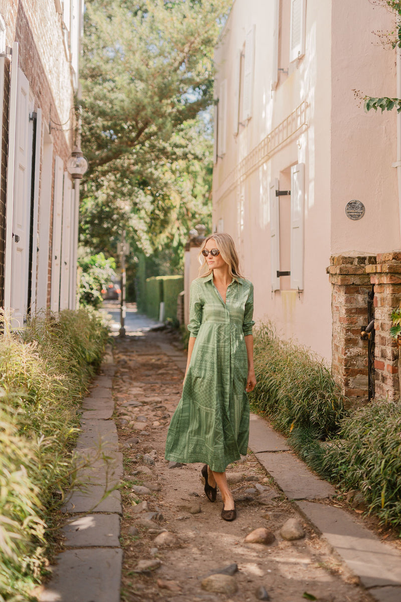 The JA Shirt Dress - Sage Tangier Patchwork