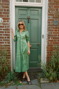 The JA Shirt Dress - Sage Tangier Patchwork