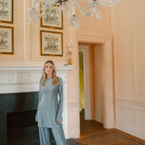 Long Sleeved Metallic Tunic Top - Silver