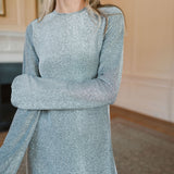 Long Sleeved Metallic Tunic Top - Silver