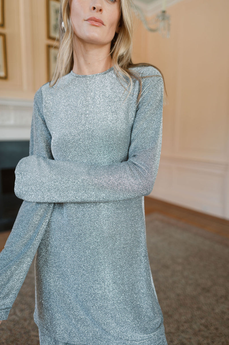 Long Sleeved Metallic Tunic Top - Silver