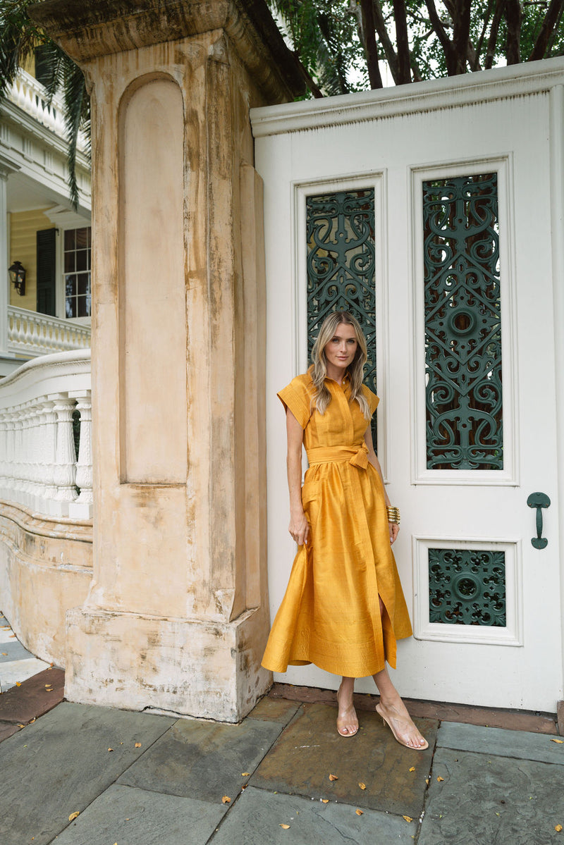 Betty Dress Dupioni - Saffron