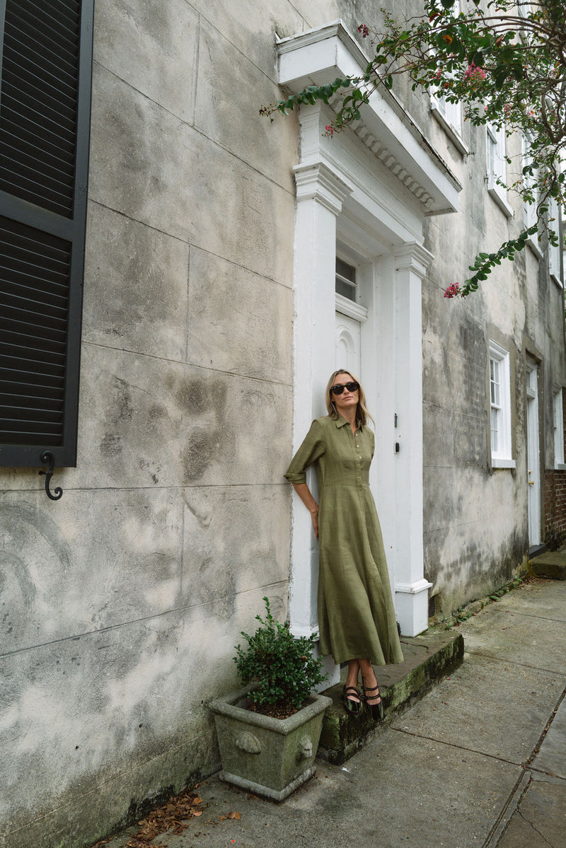 The JA Shirt Dress Dupioni - Moss