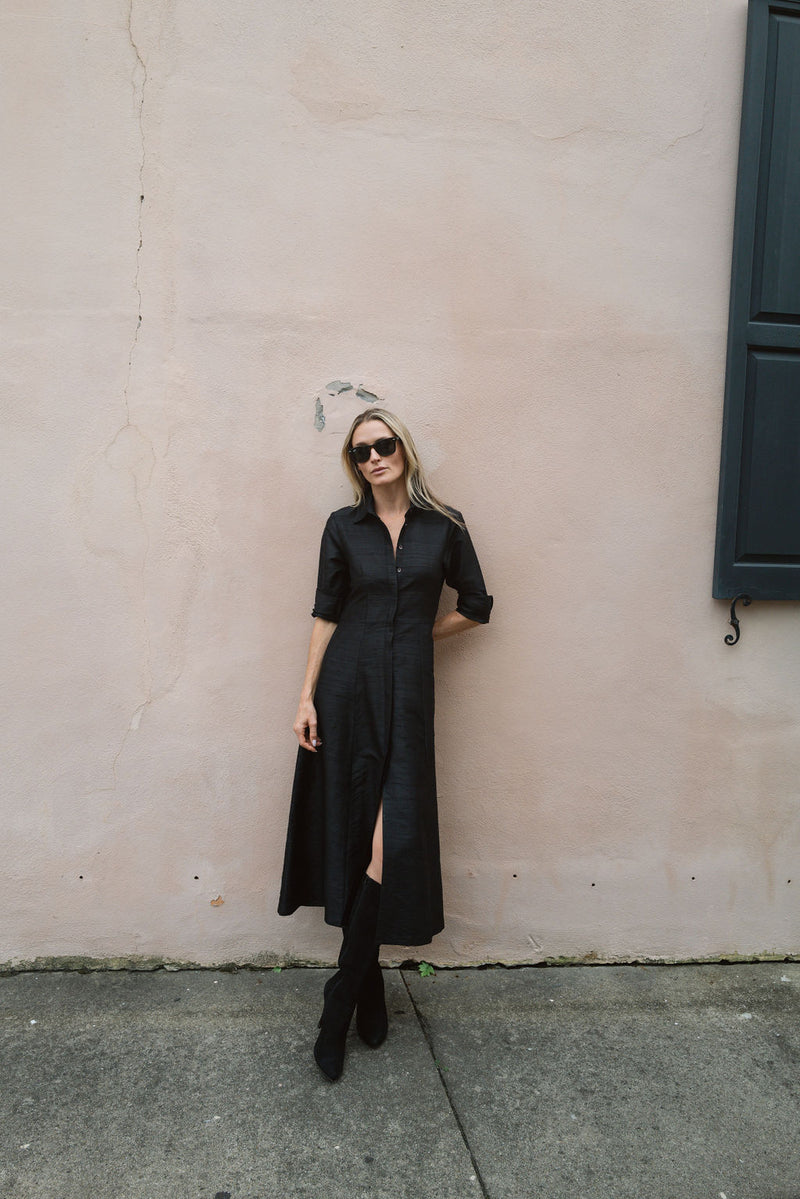 The JA Shirt Dress Dupioni - Noir