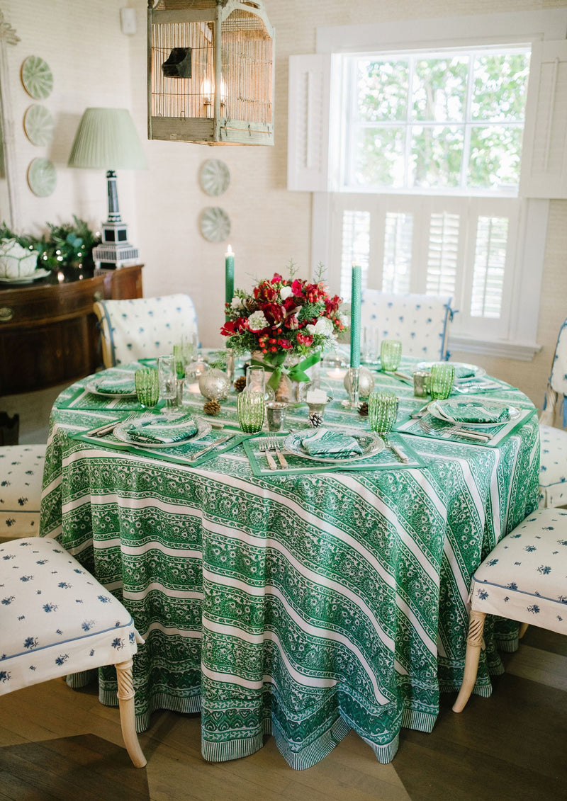 Spruce Fleur Stripe Tablecloth