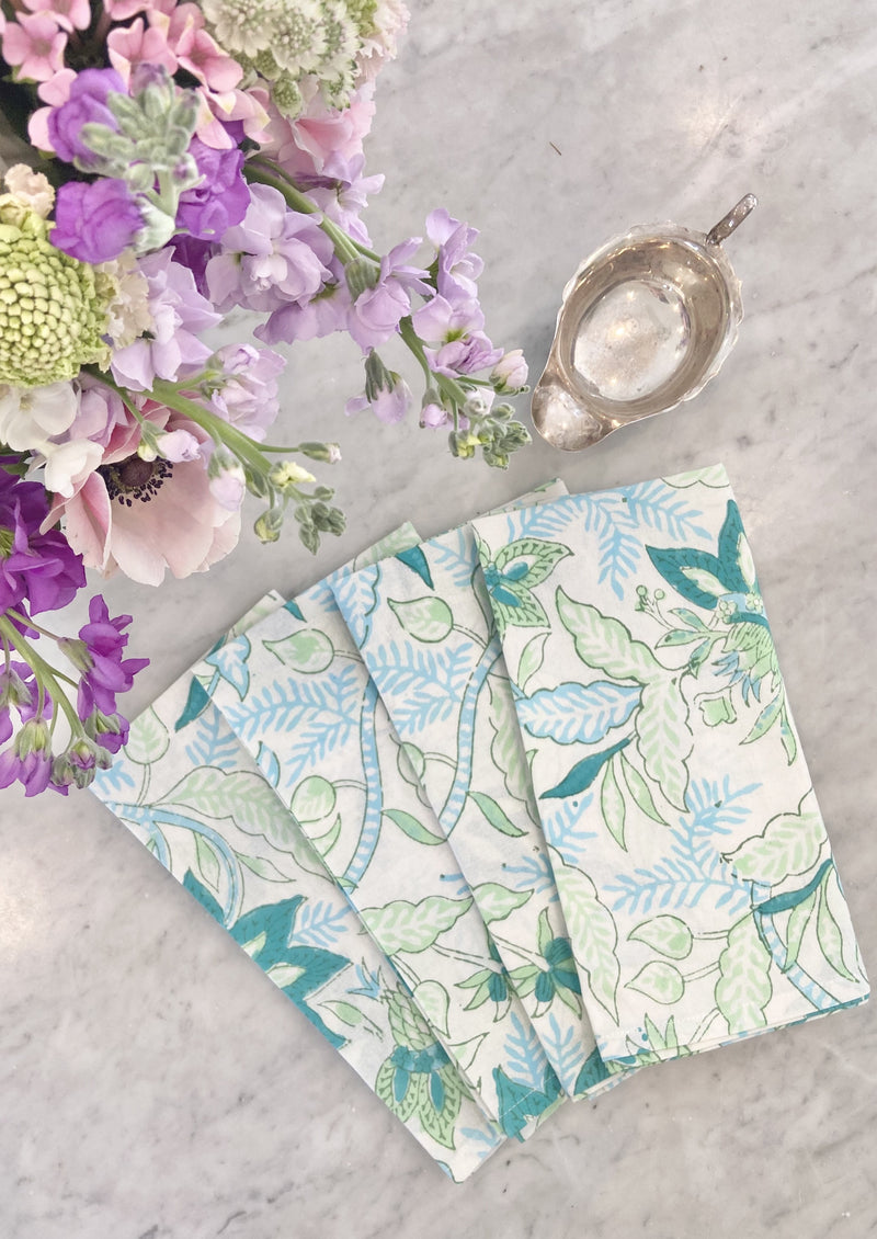 Mint green and blue Chintz Dinner Napkins by Julia Amory 