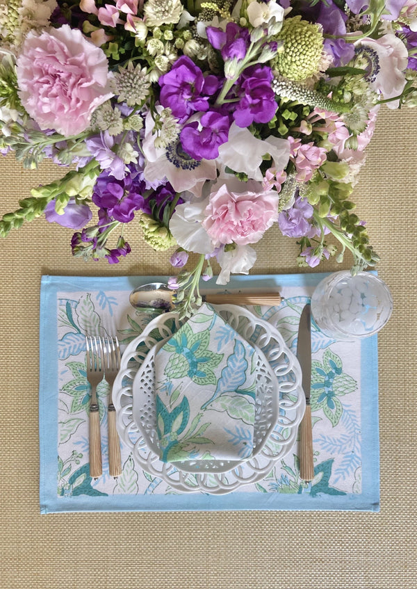 Mint Chintz Placemats - Set of 4 with Dinner Napkins