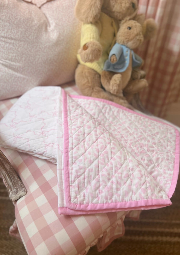 Pink Bows and Pink Spot Baby Blanket
