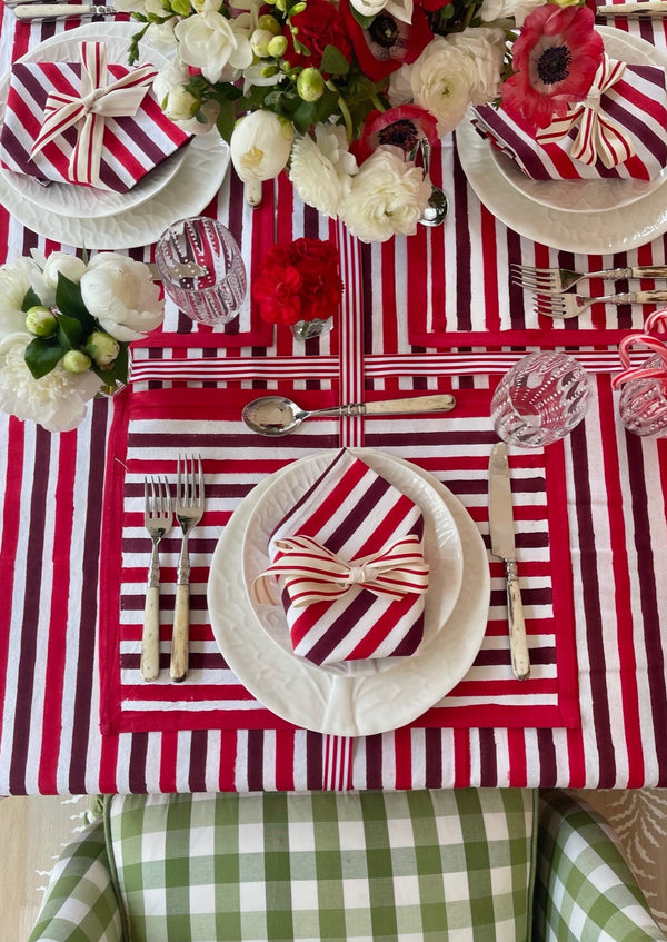 JA Basics - Red Stripes Placemats - Set of 4 with Dinner Napkins